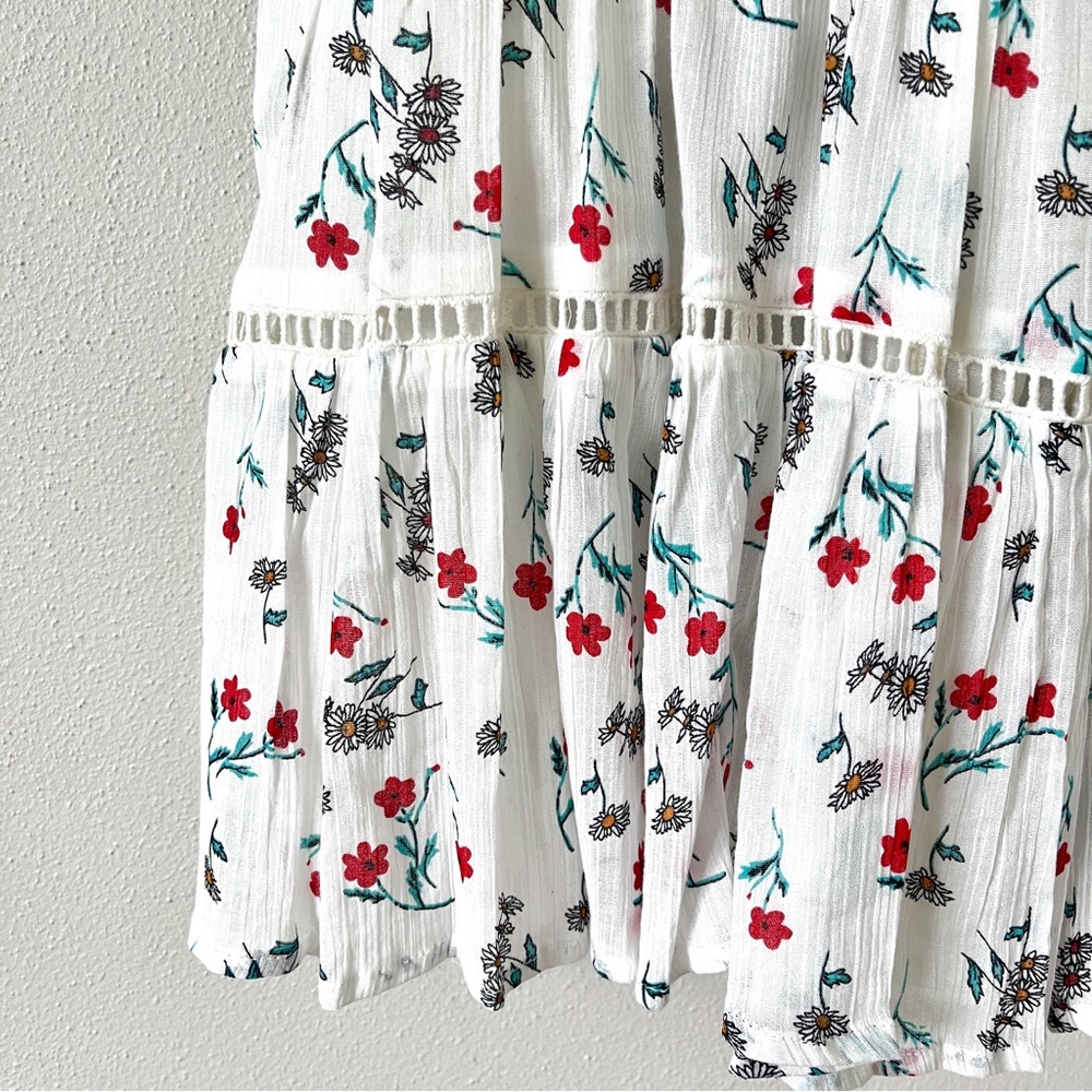 NWOT Asos White Floral Mini Prairie Dress w/ Open Back, Side Bow Ties, & Gathers - Picture 9 of 16